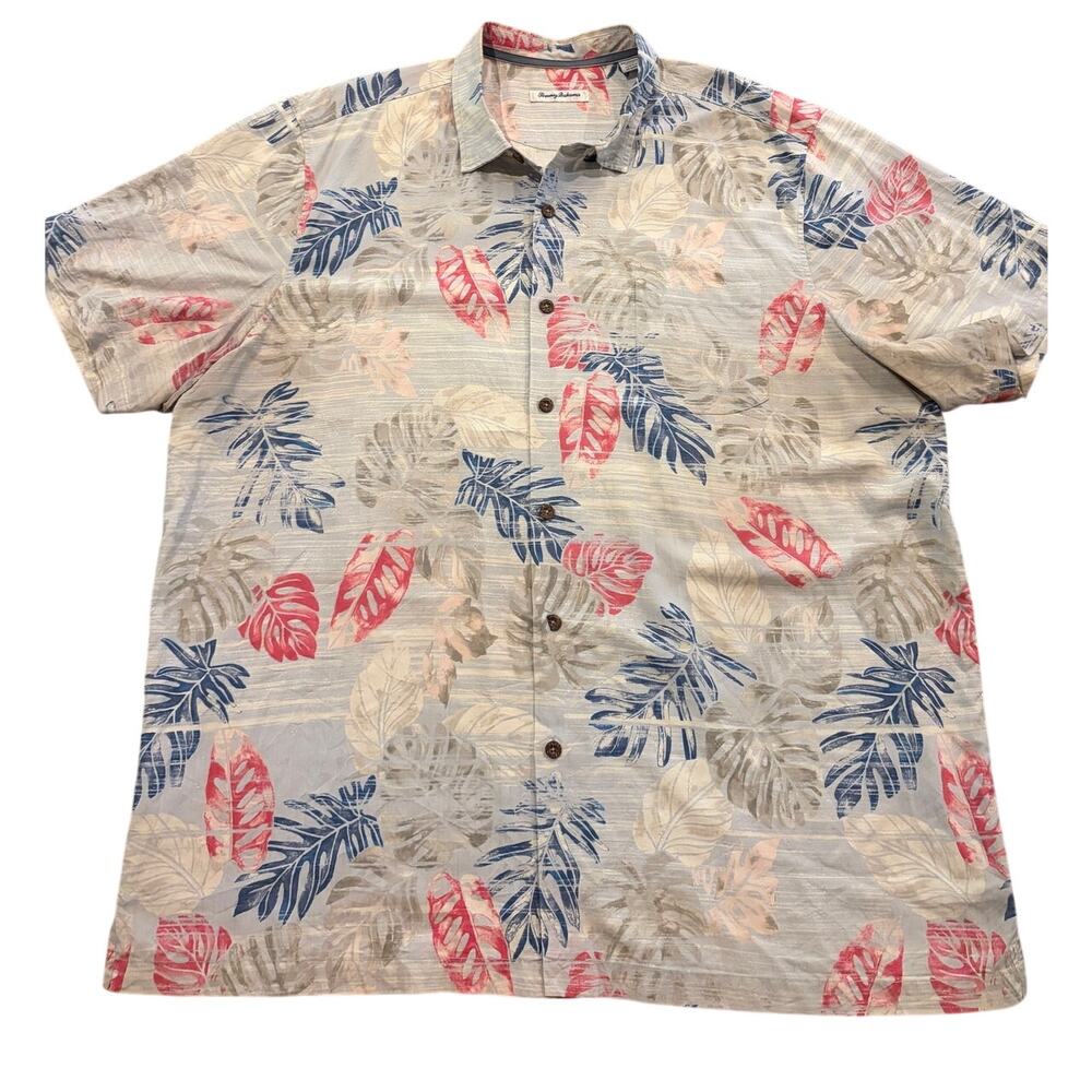 Tommy Bahama Shirt Mens 3XL Gray IslandZone Silk Hawaiian Camp Short Sleeve